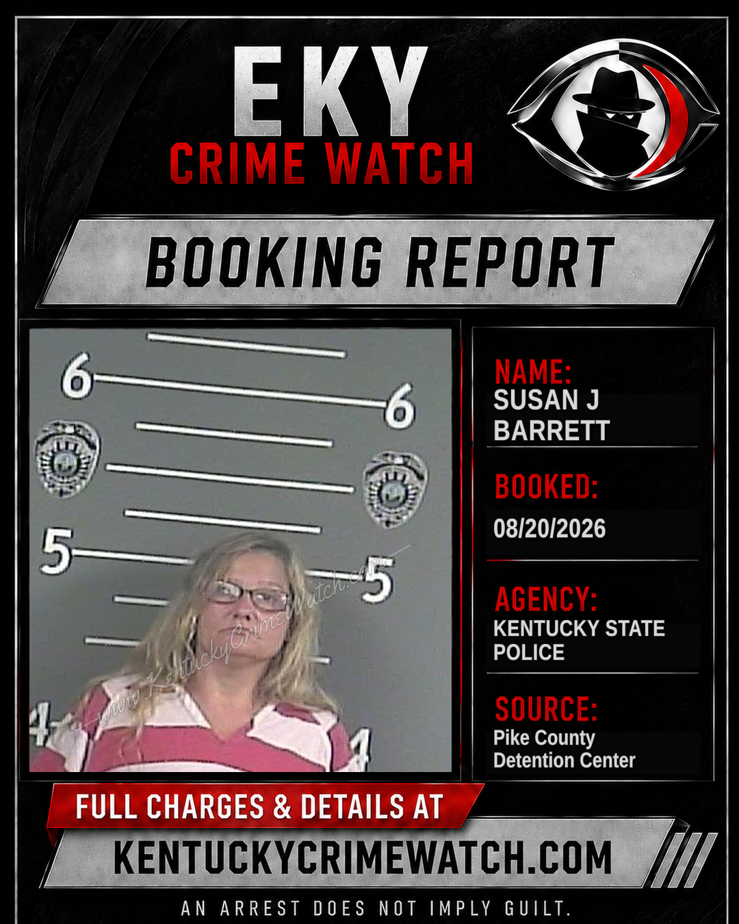SUSAN J BARRETT booking report card