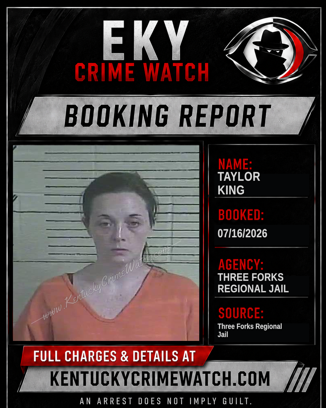 Taylor King booking report card