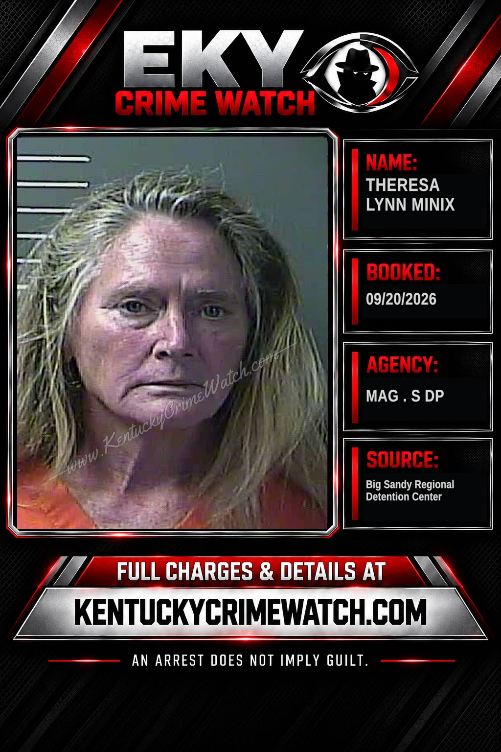 THERESA Lynn MINIX booking report card
