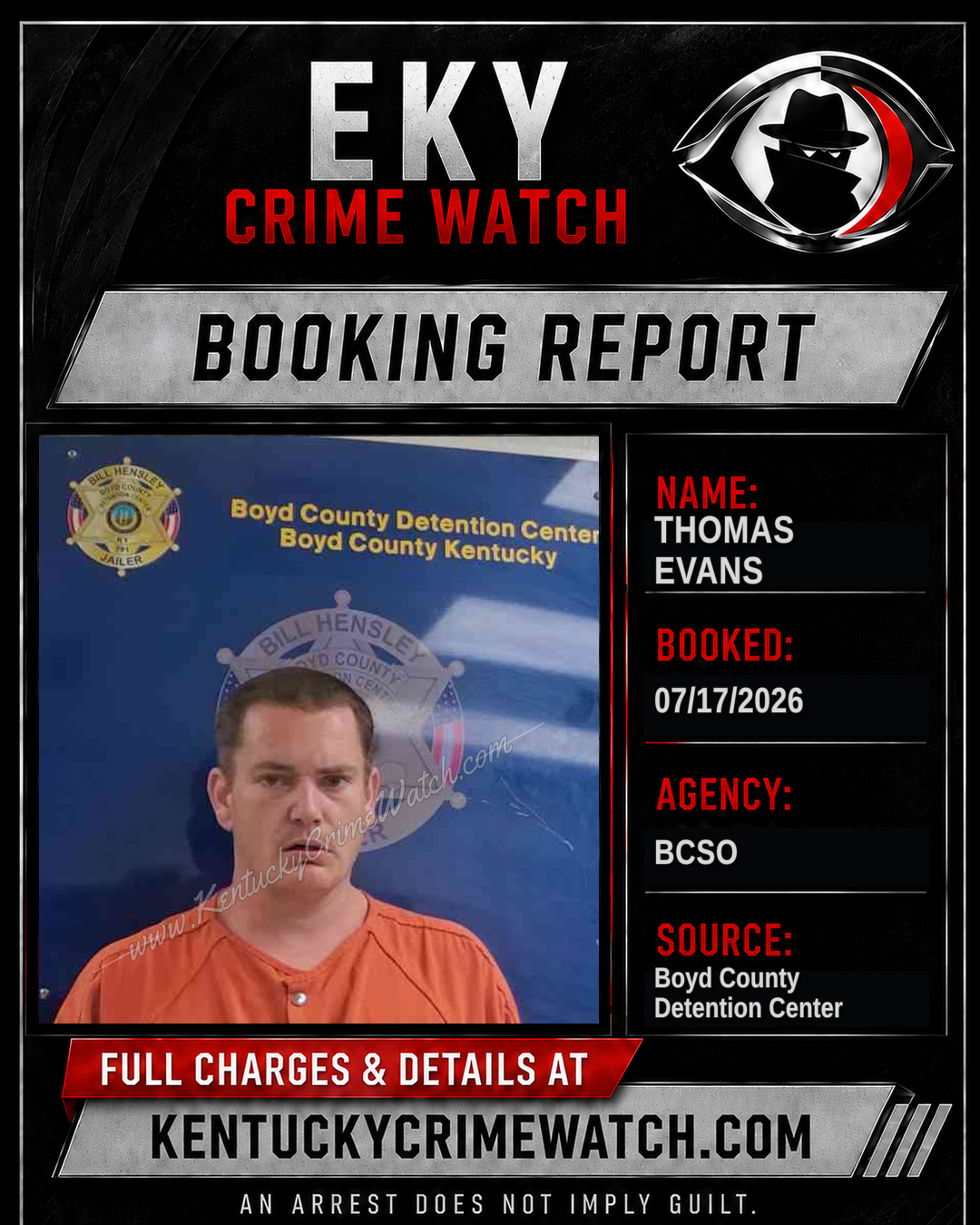 THOMAS EVANS booking report card