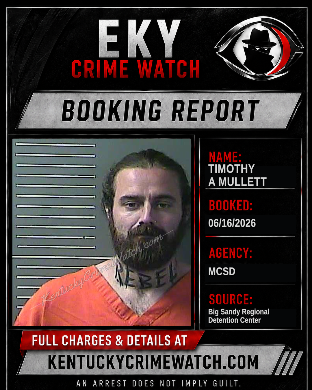 TIMOTHY A MULLETT booking report card