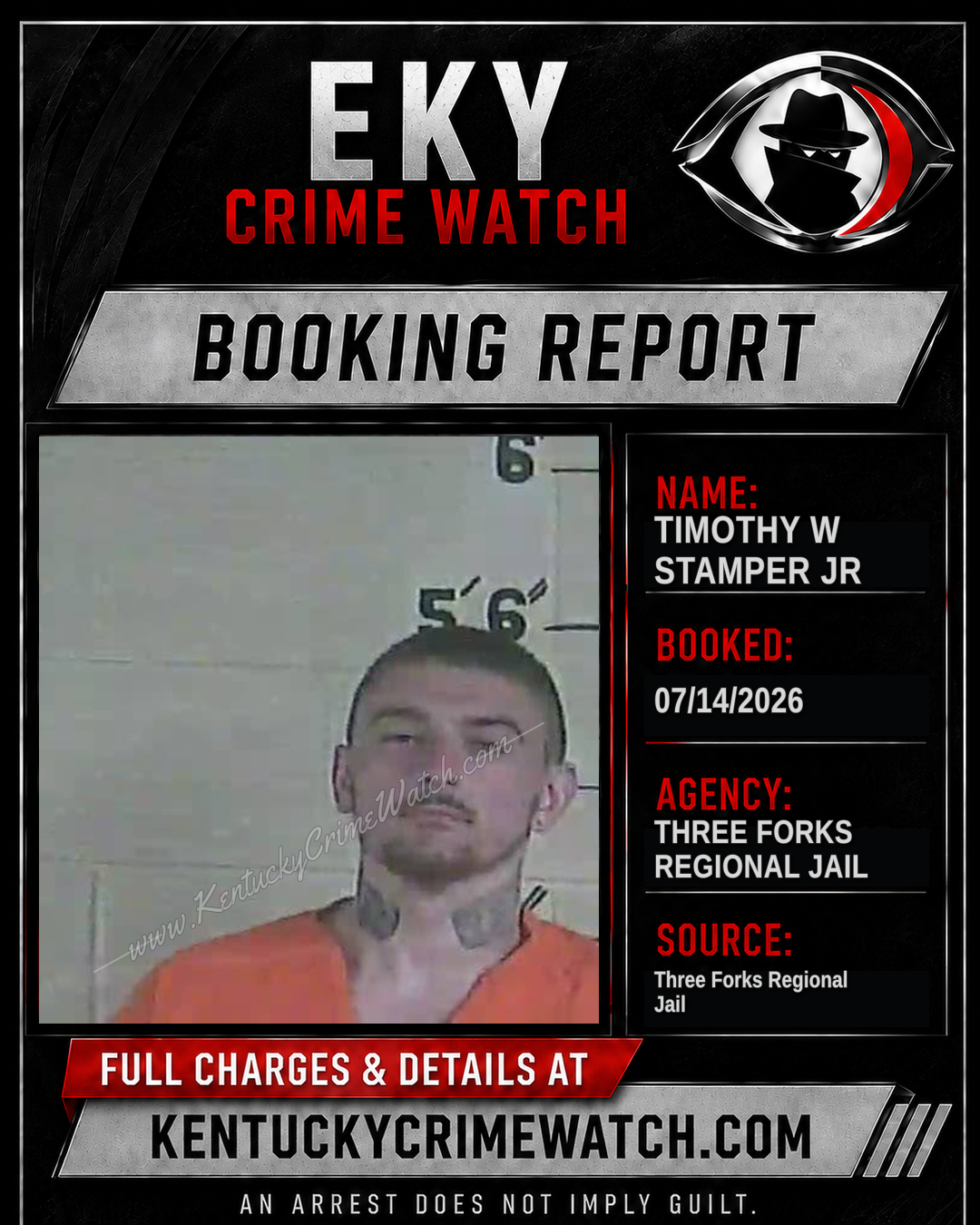 Timothy W Stamper JR booking report card