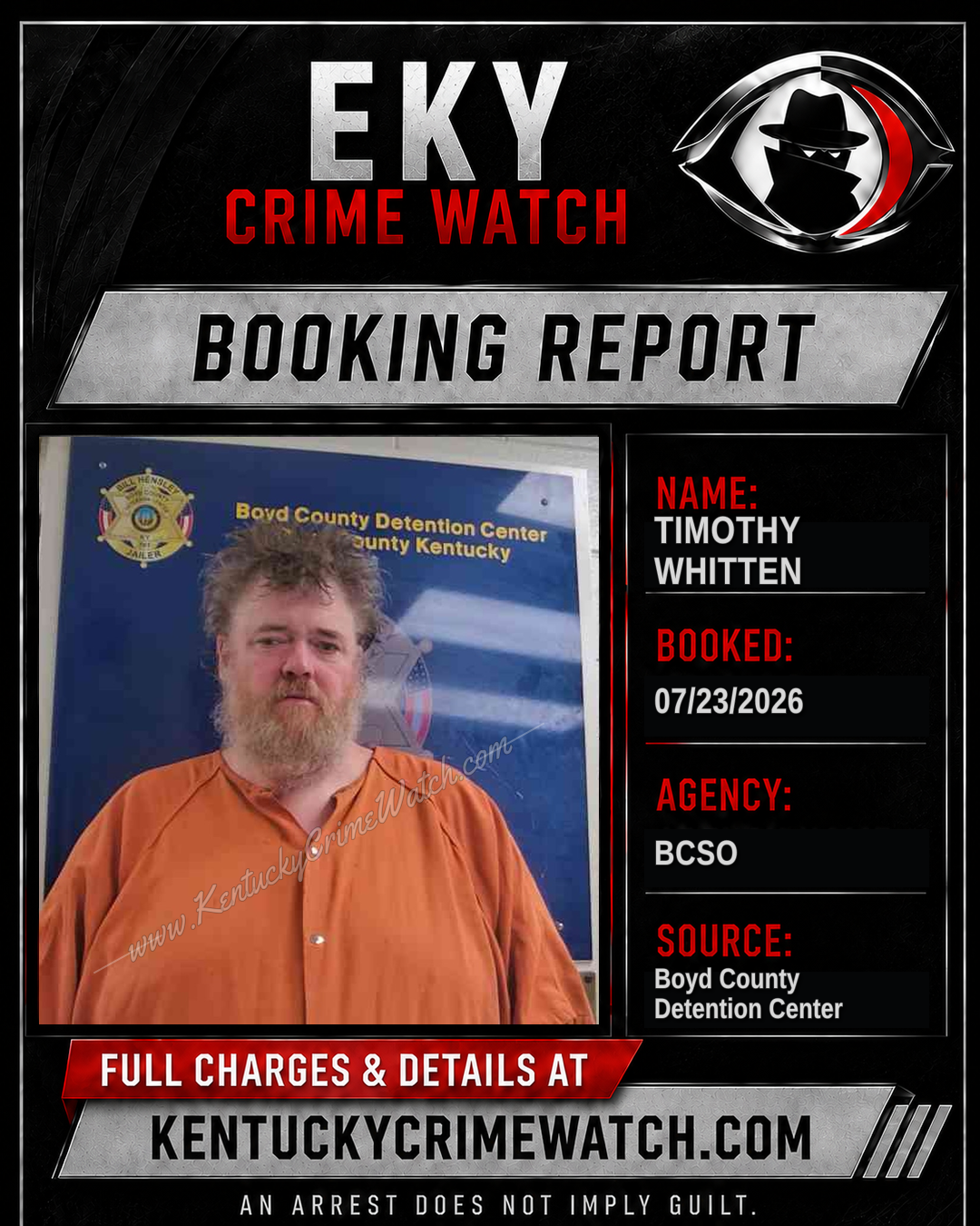 TIMOTHY WHITTEN booking report card