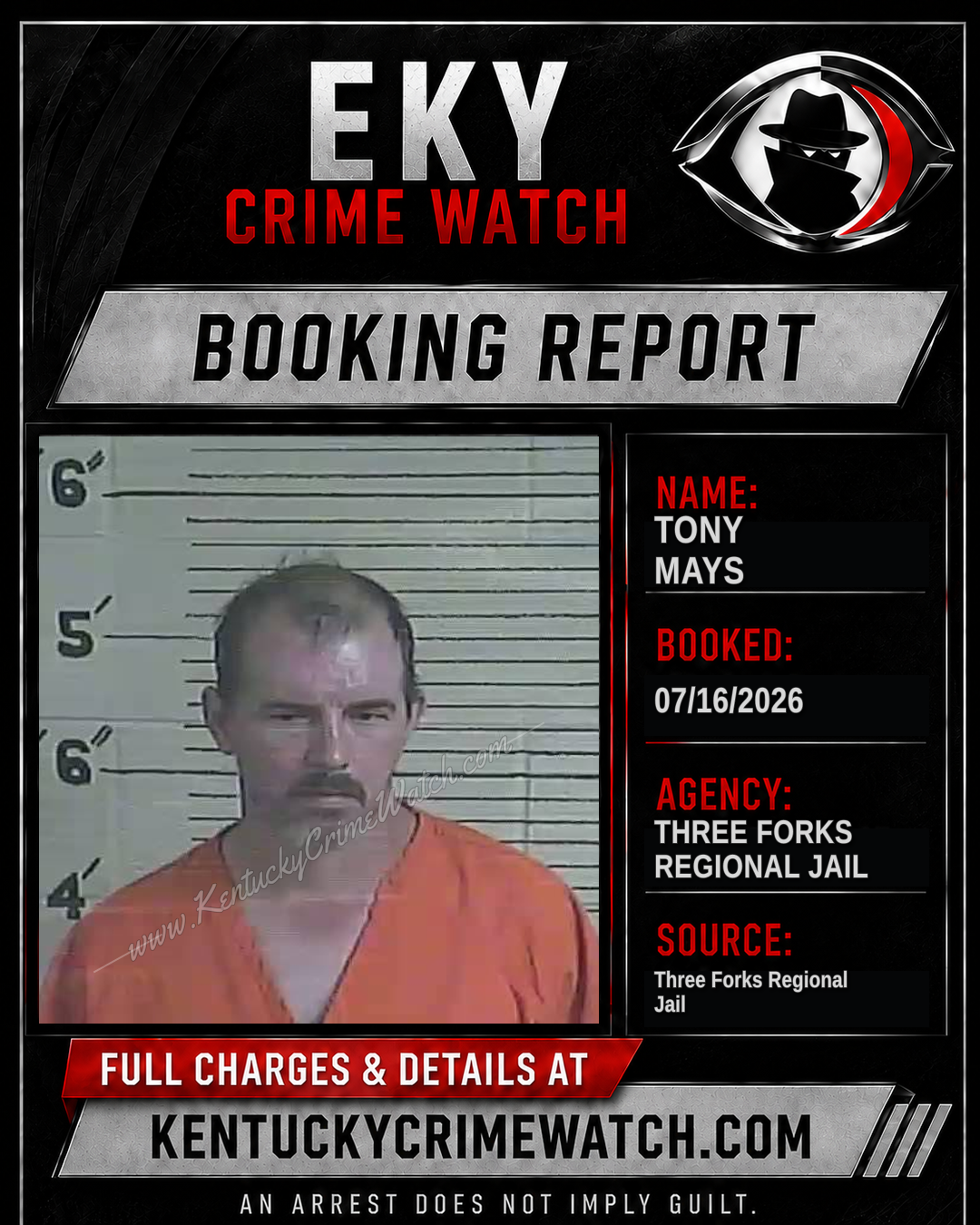 Tony Mays booking report card