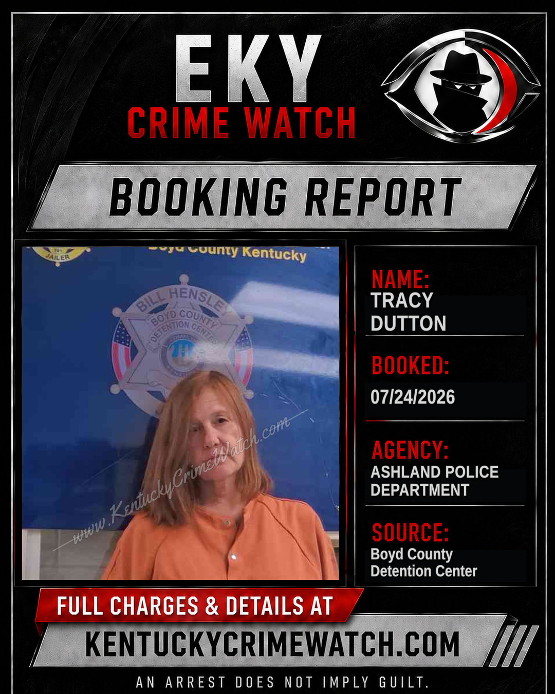 TRACY DUTTON booking report card