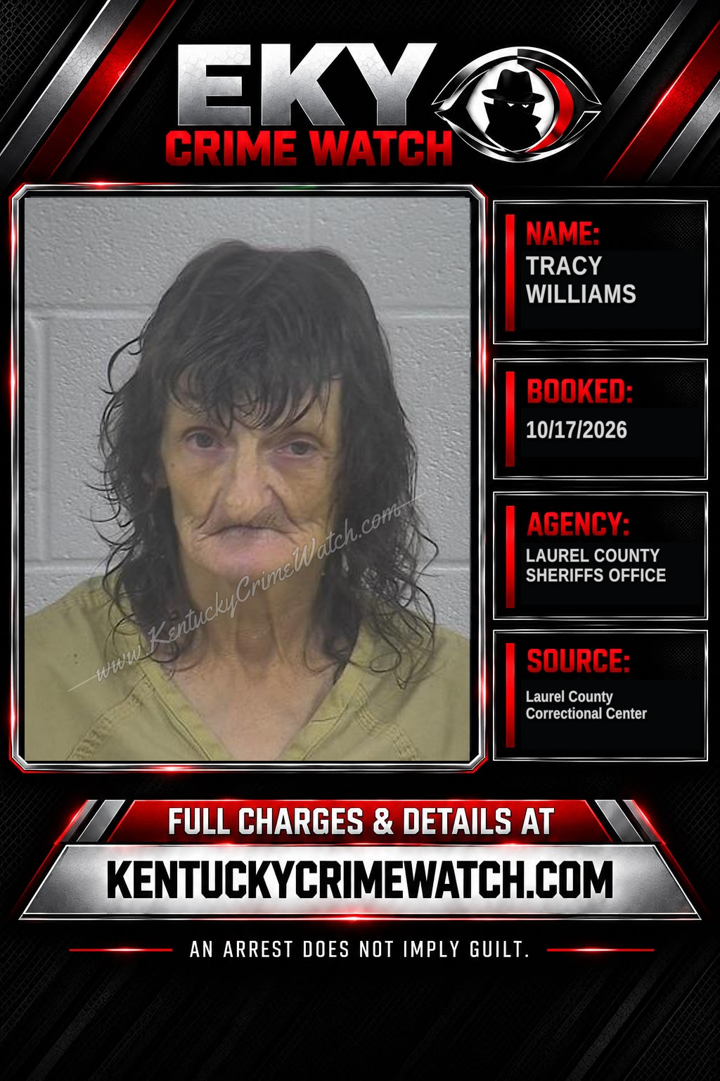 TRACY WILLIAMS booking report card