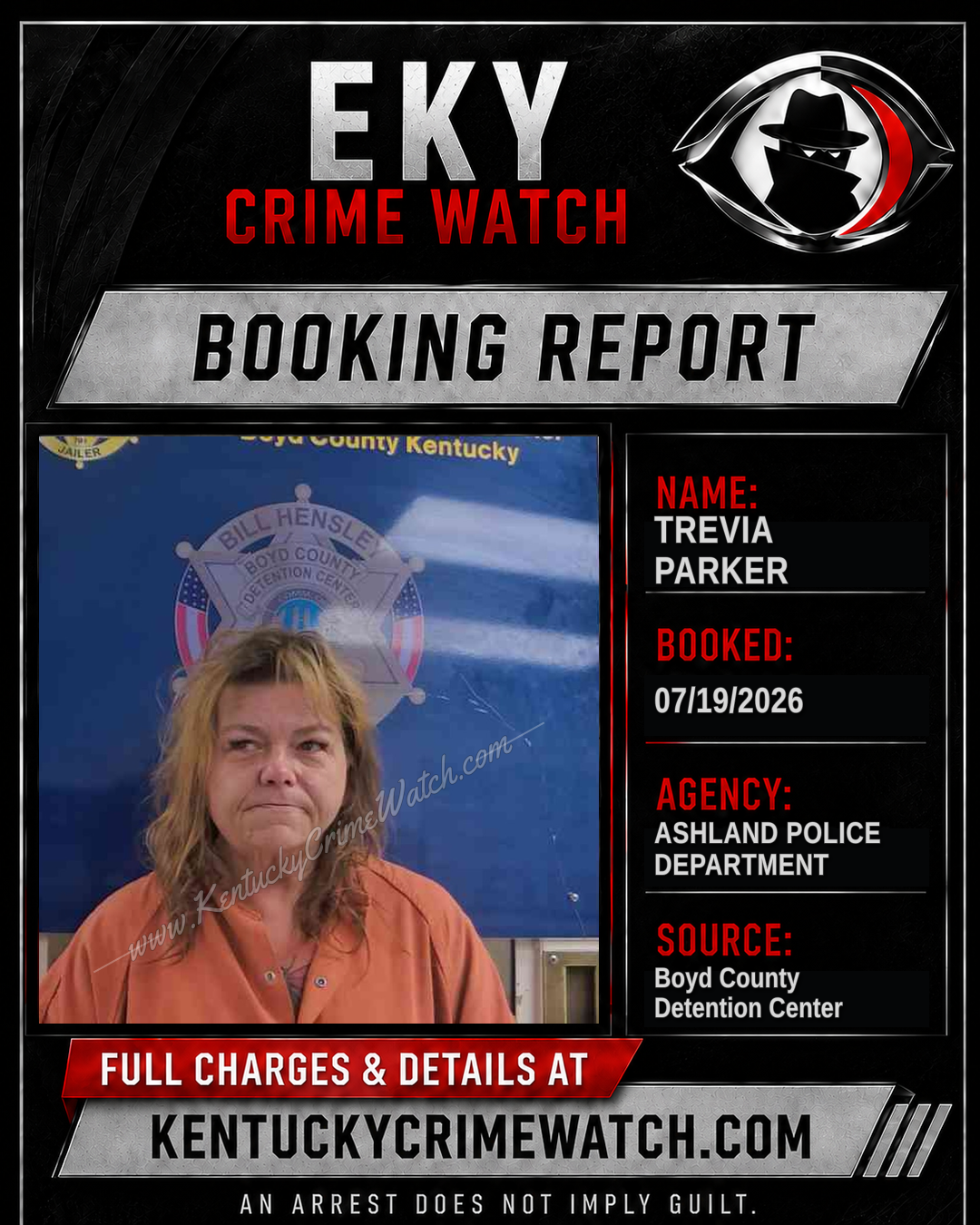 TREVIA PARKER booking report card