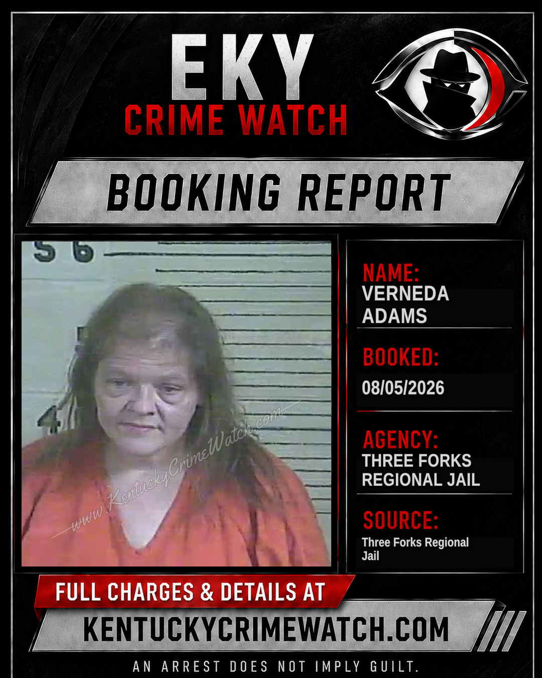 Verneda Adams booking report card