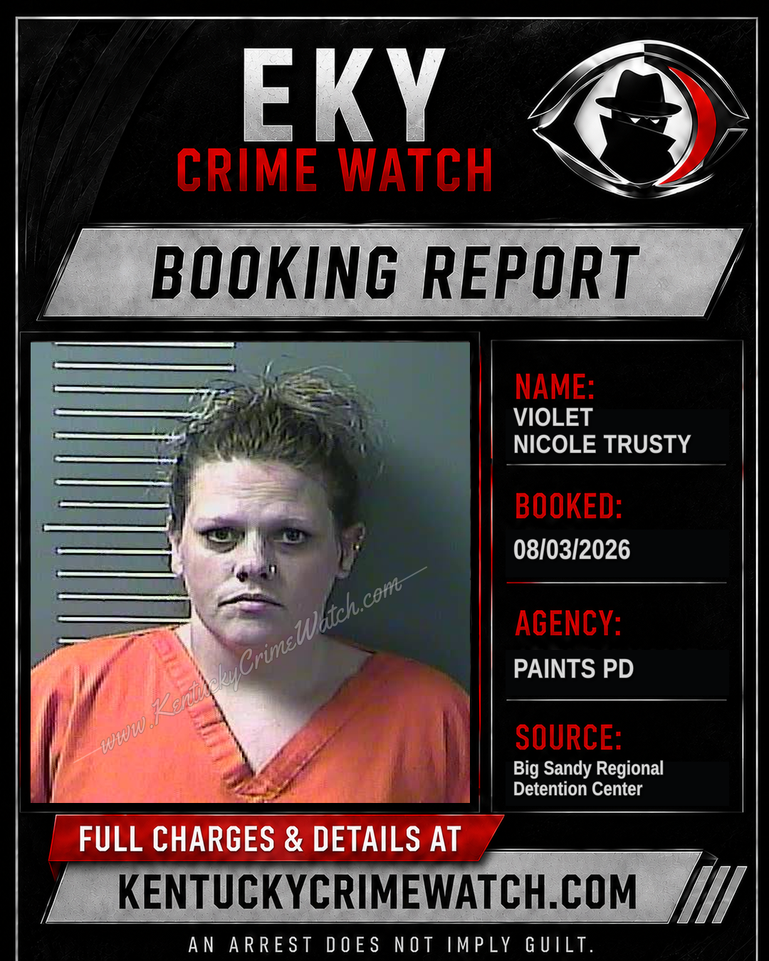 VIOLET NICOLE TRUSTY booking report card