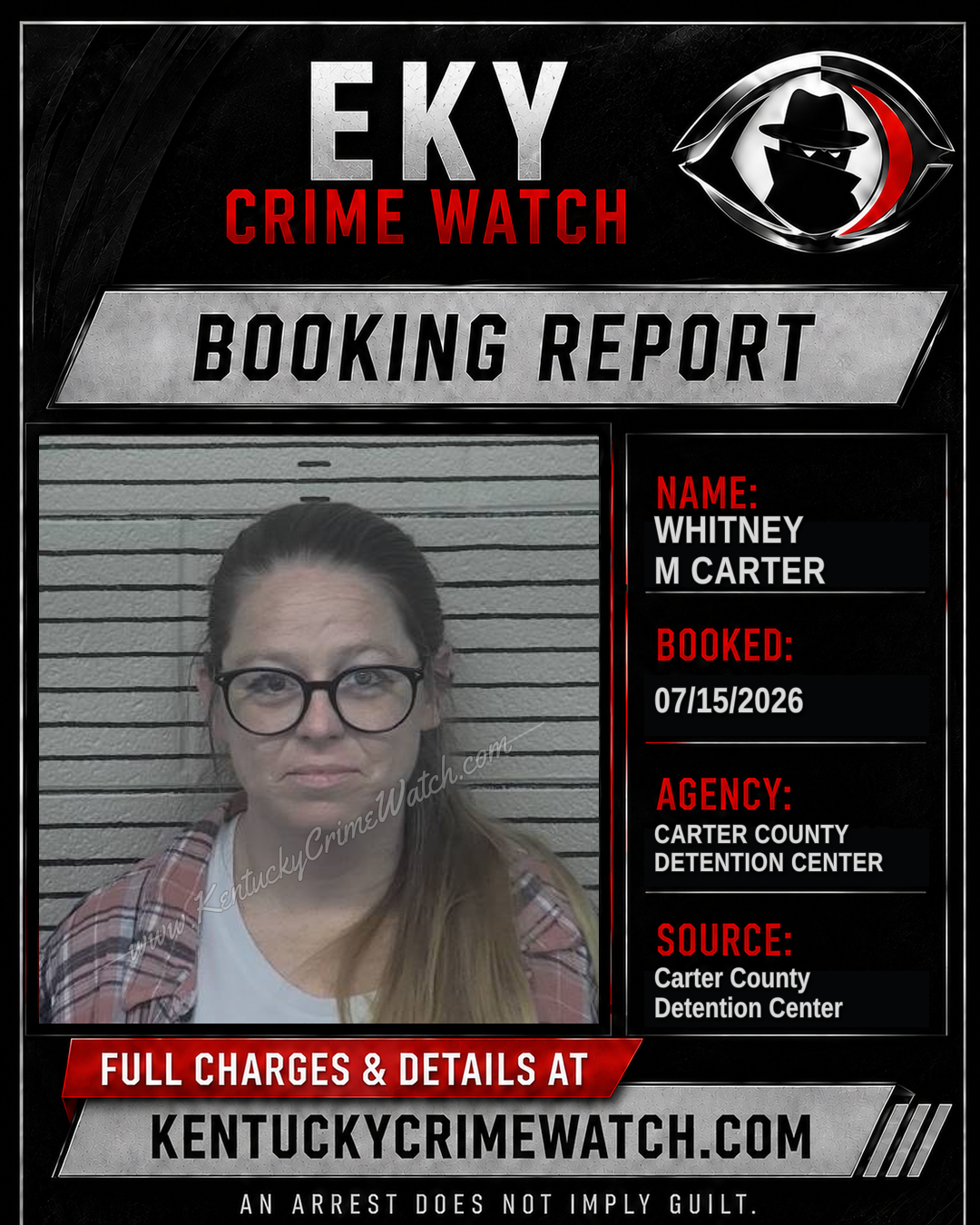 WHITNEY M CARTER booking report card