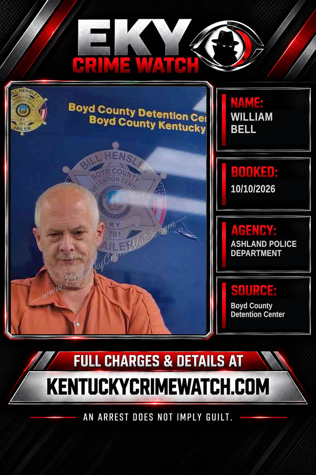 WILLIAM BELL booking report card
