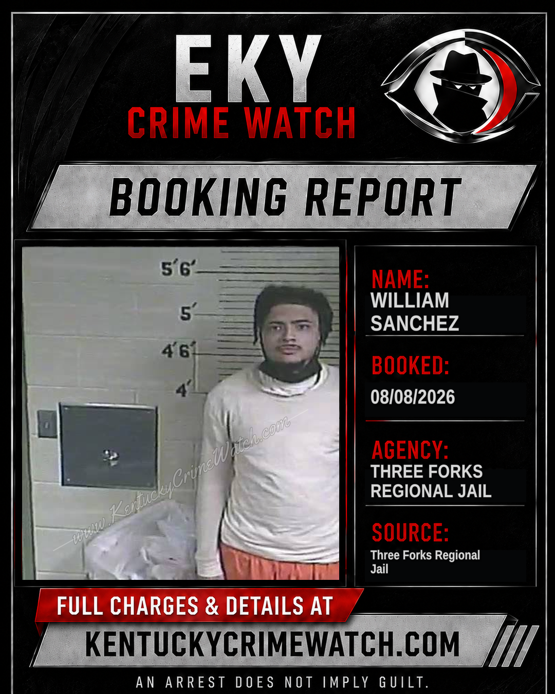William Sanchez booking report card
