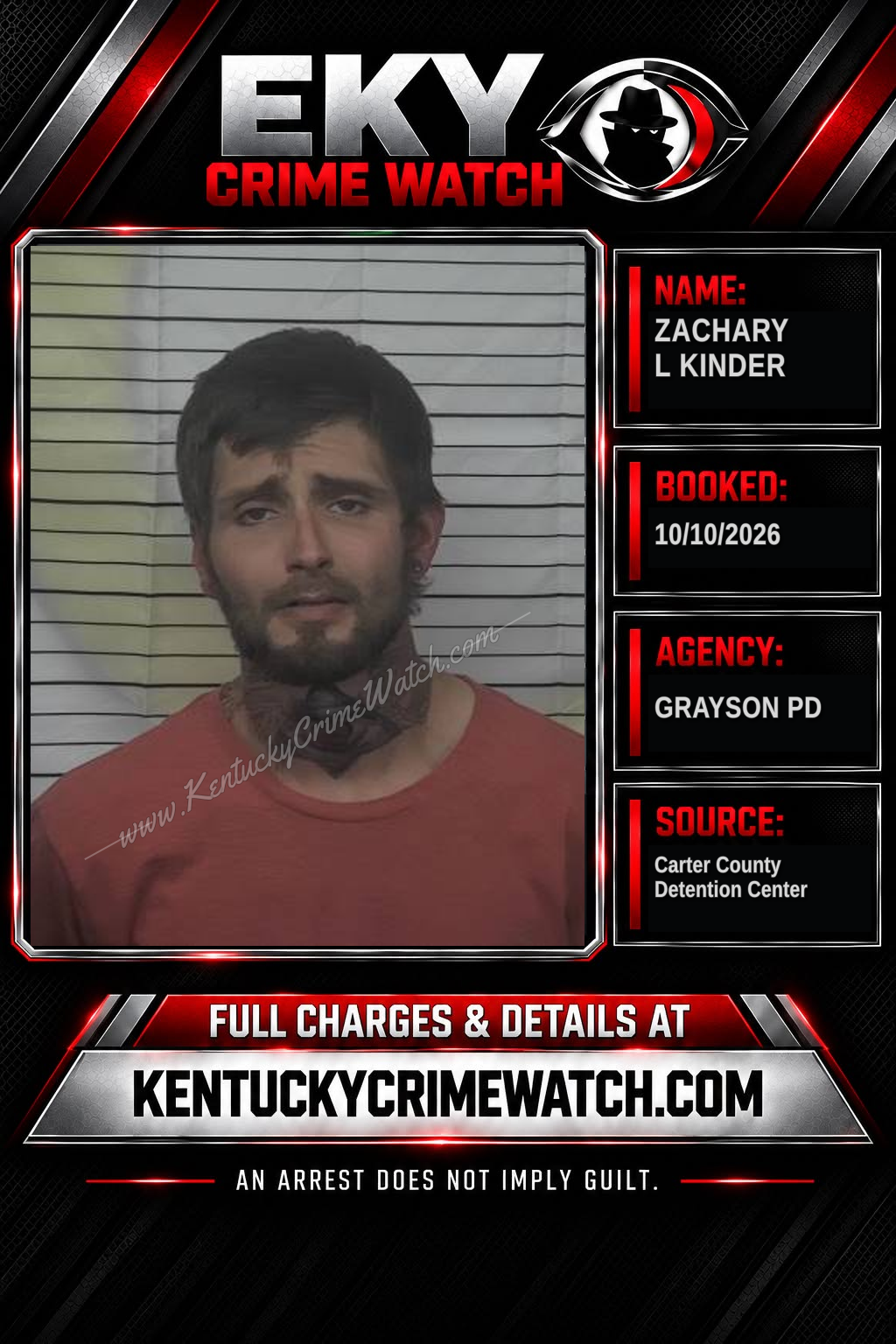 ZACHARY L KINDER booking report card
