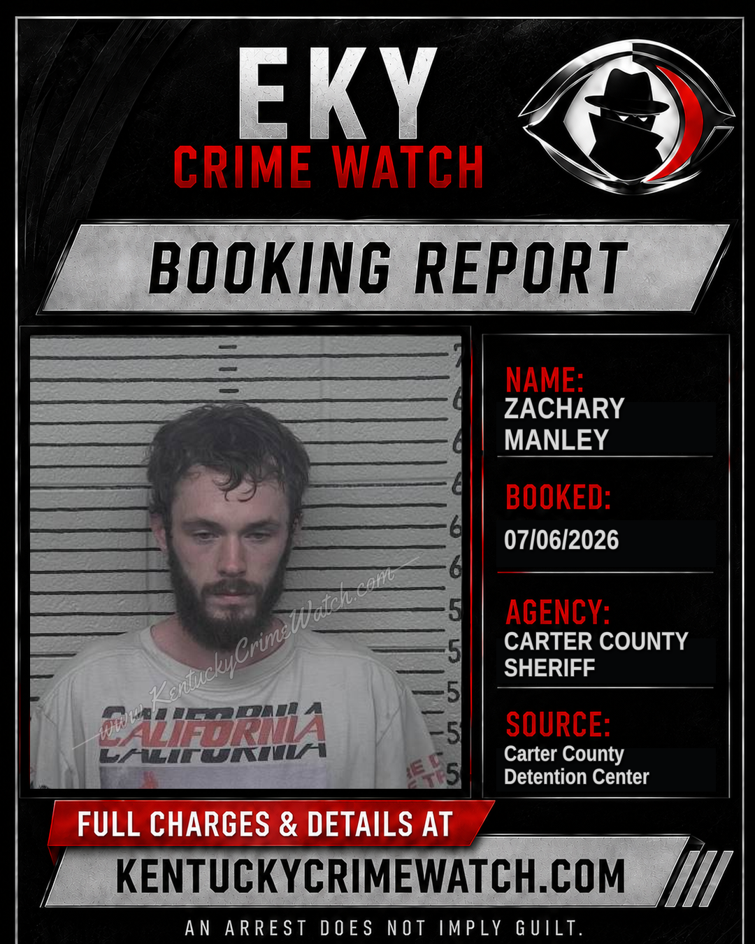 ZACHARY MANLEY booking report card