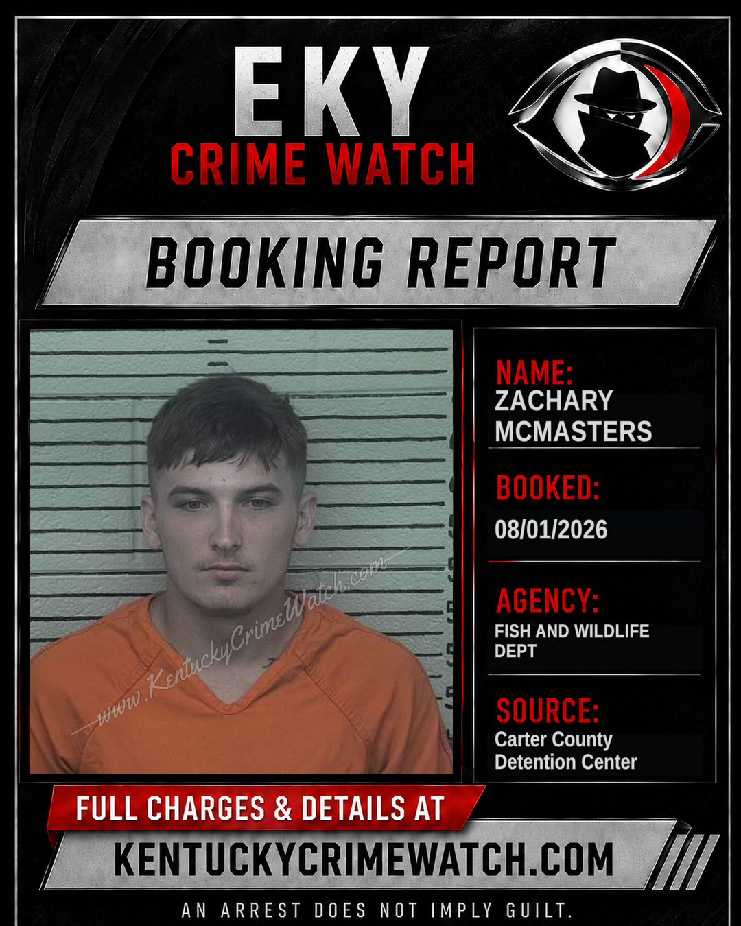 ZACHARY MCMASTERS booking report card